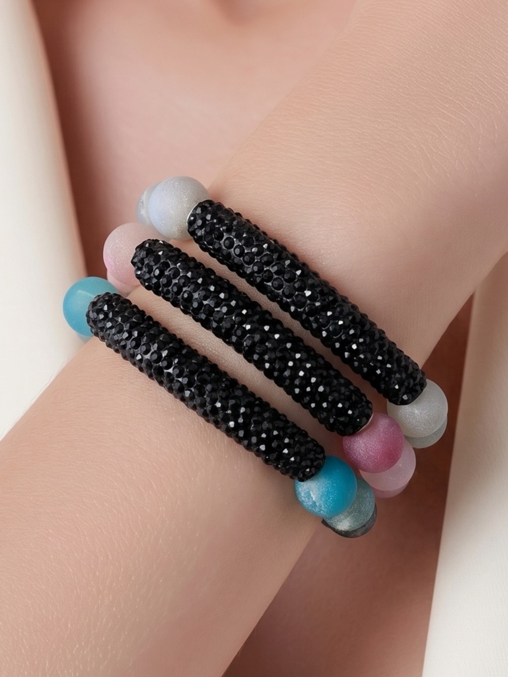 Agate druzy beaded stretch bracelet